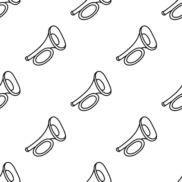 Musical instrument trumpet line outline illustration seamless pattern