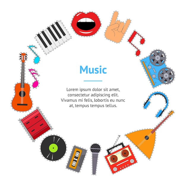 Musical Instruments and Equipment Banner Card Circle Vector