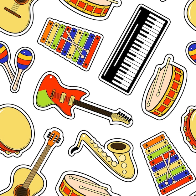 Musical Instruments and Equipment Seamless Pattern Background Vector