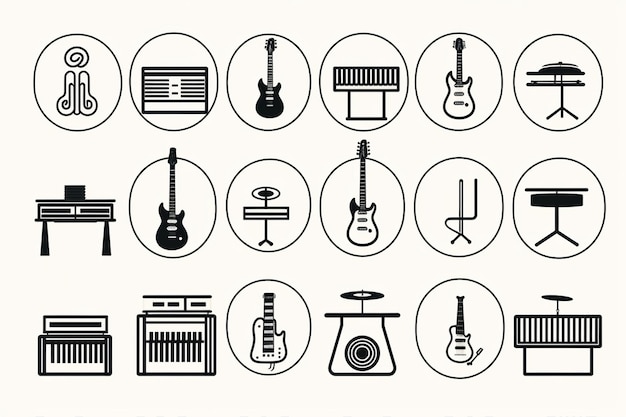 Musical Instruments Line Art Icons in Black and White