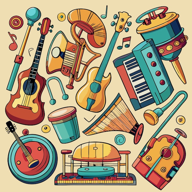 Vector musical instruments and music icons set