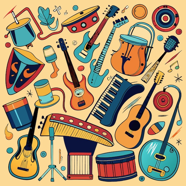 Vector musical instruments and music icons set