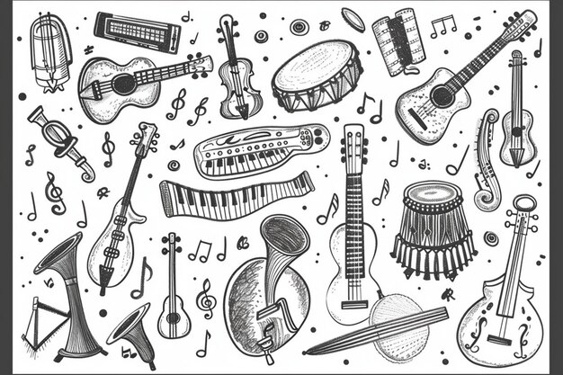 Vector musical instruments and music symbols music vector set colorful flat design