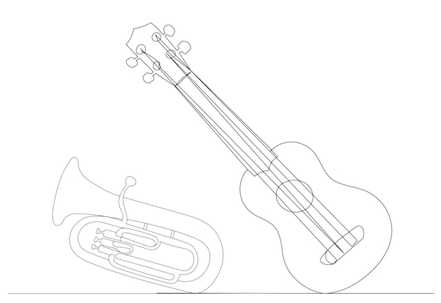 Musical instruments one continuous line drawing isolated vector