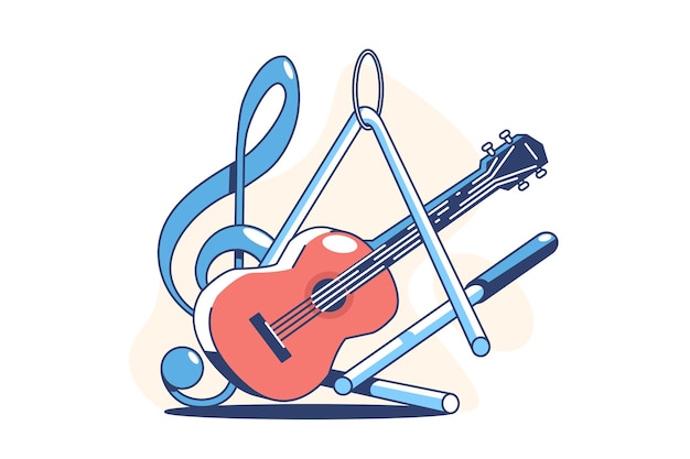 Musical instruments for playing flat style illustration