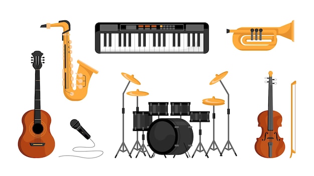 musical instruments set isolated flat-cartoon icons