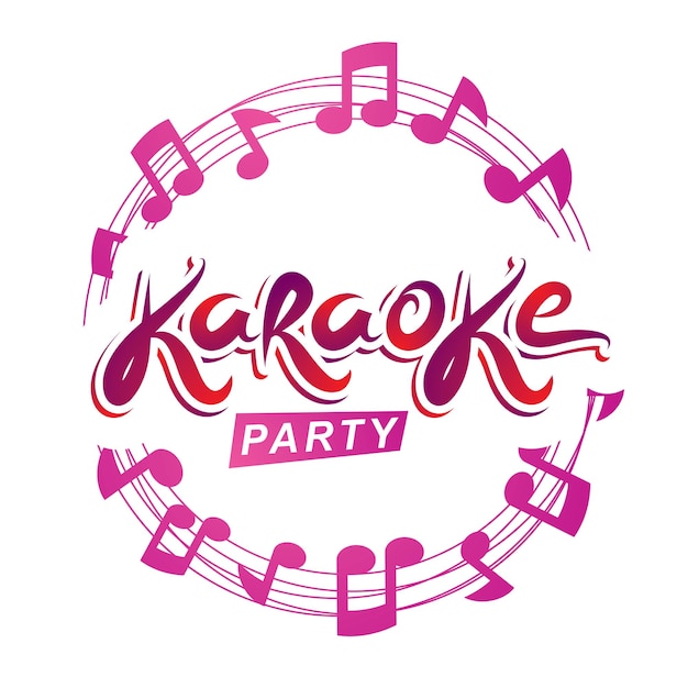 Musical karaoke performance flyer poster composed using circular decorative musical sheet with notes, karaoke party inscription. Musical festival concept.