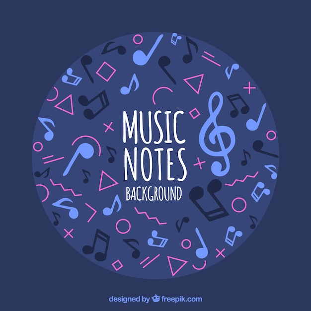 Musical notes background in memphis style