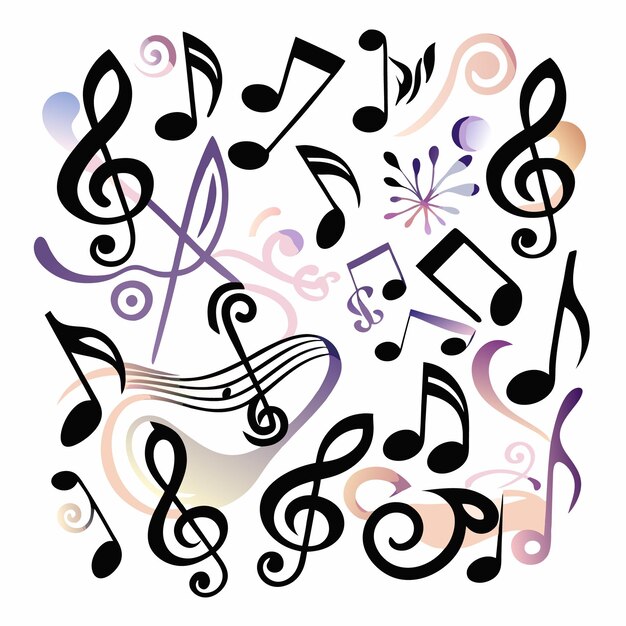 Vector musical notes and treble clefs in an abstract design