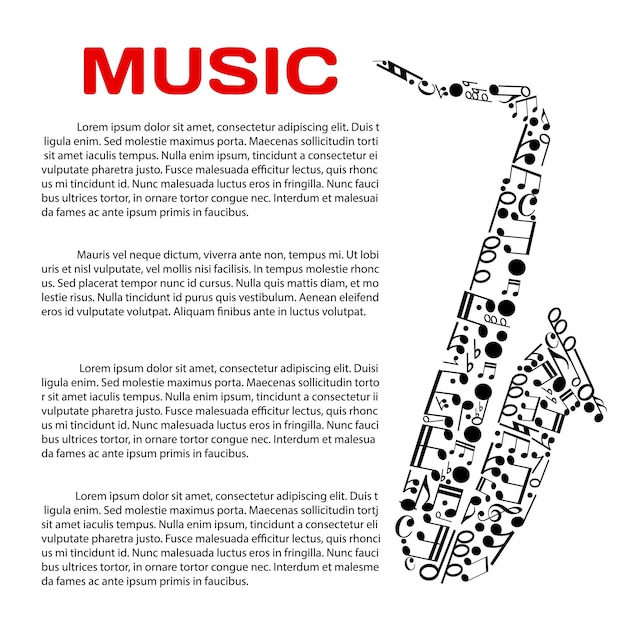 Musical poster with notes in a shape of saxophone