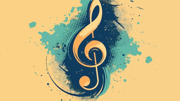 Vector musical treble clef icon with halftone dots print texture