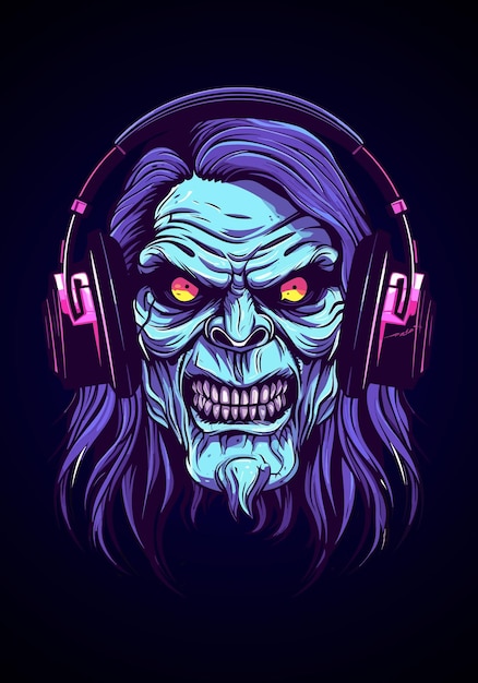 musical undead with a zombie sporting headphones in this chilling handdrawn illustration