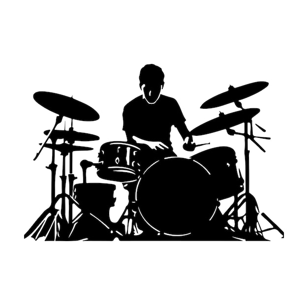 Musician Drummer Silhouette Vector On White Background