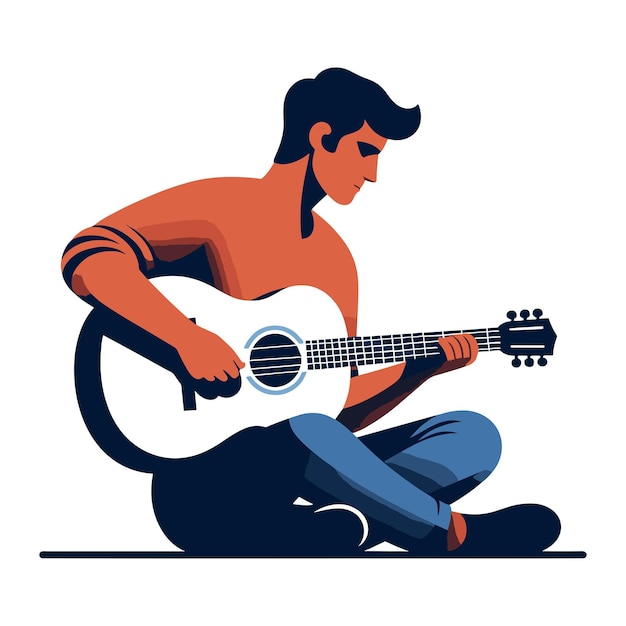 Musician man playing guitar acoustic vector illustration male guitarist performing music