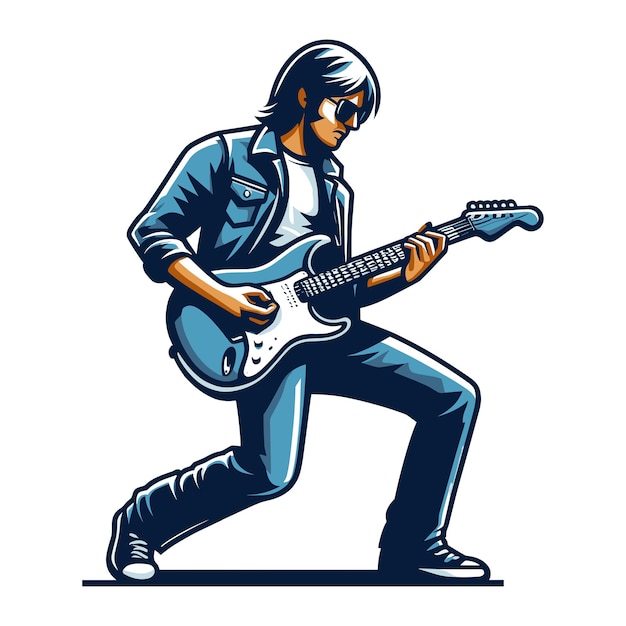 Musician playing electric guitar rockstar guitarist design vector illustration