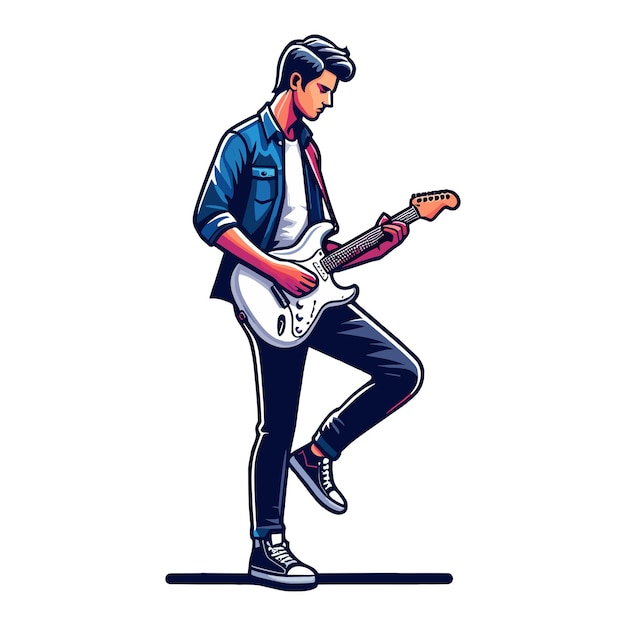 Musician playing electric guitar rockstar guitarist design vector illustration