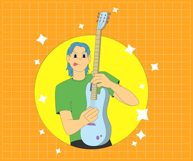 A musician playing guitar cartoon illustration flat design