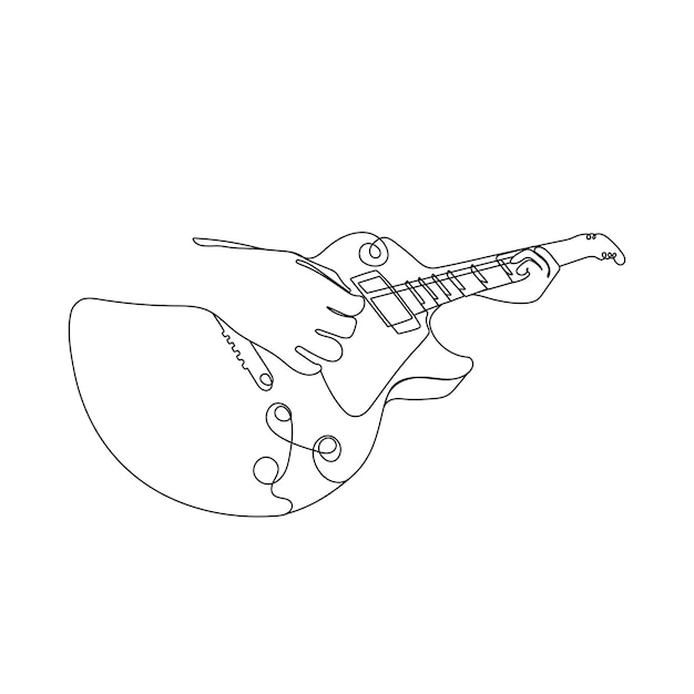 Musician plays the guitar One line art Music instrument Hand drawn vector illustration