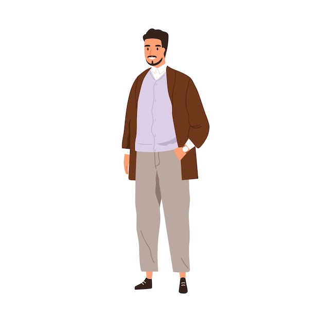 Muslim Arab man wearing modern outfit. Saudi Arabian businessman in casual apparel portrait. Eastern business person in fashion stylish clothes. Flat vector illustration isolated on white background.