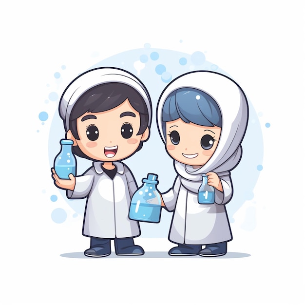 muslim boy and girl with hijab working in the lab as scientist