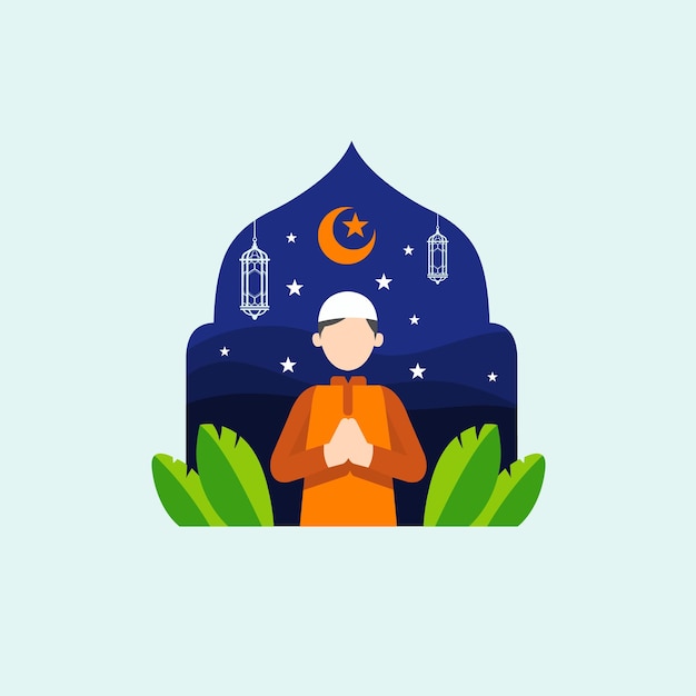 Muslim boy pray vector illustration Best for ramadan and islamic holiday greeting card