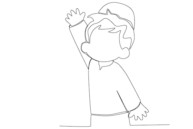 A Muslim boy raising his hand in Ramadan one line art