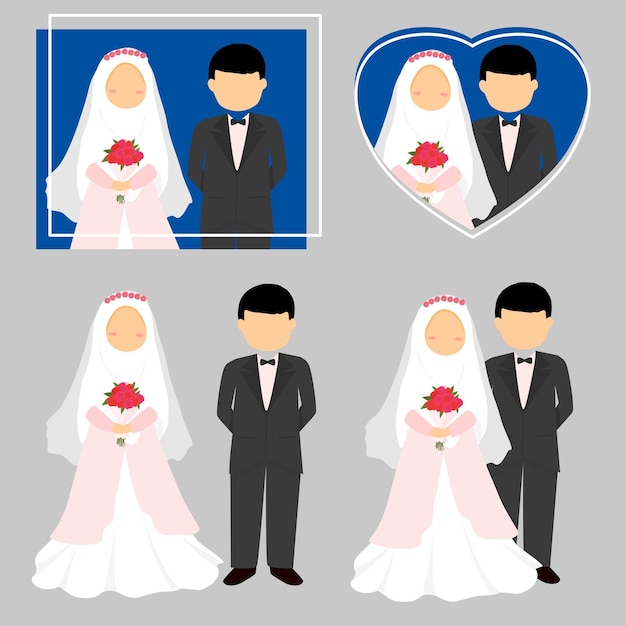 Muslim bride and groom cartoon illustration