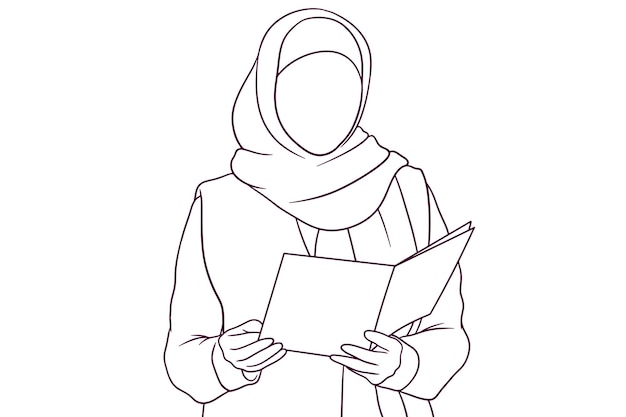 Muslim businesswoman holding a book business concept hand drawn style vector illustration