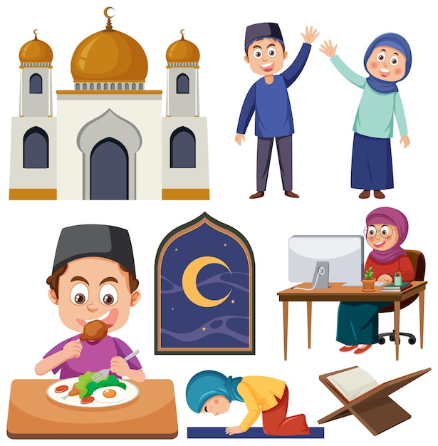 Muslim cartoon characters set