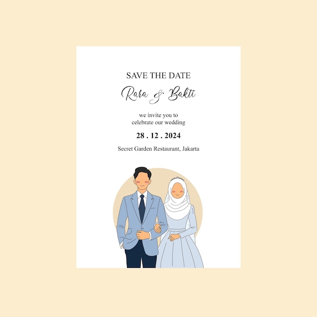 Muslim Couple Portrait Wedding Invitation design