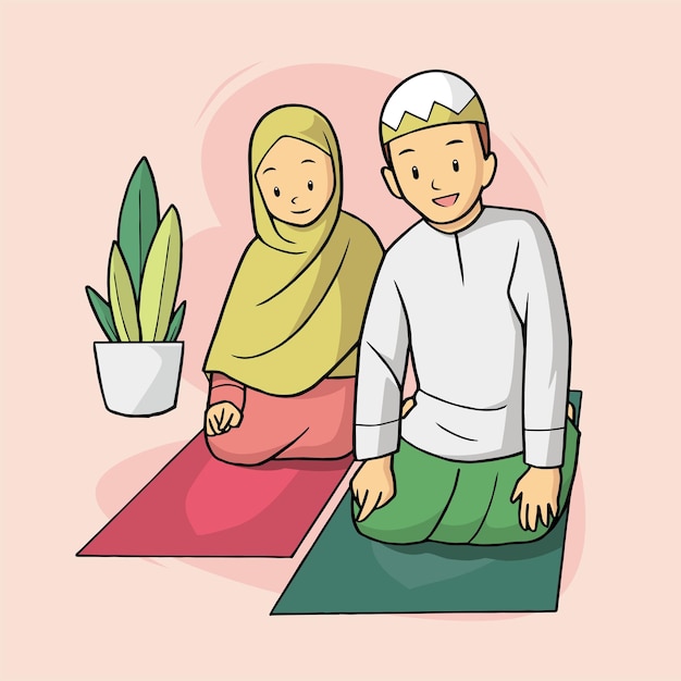 Muslim couple praying together.