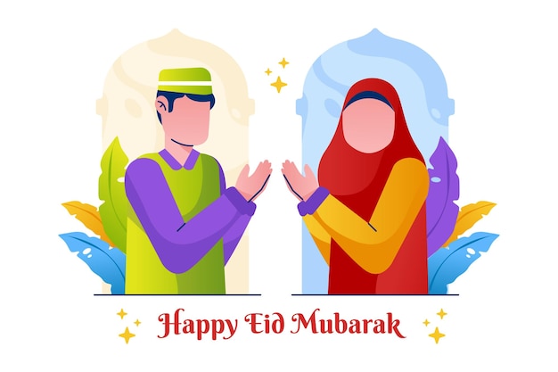 Muslim Couples Character Celebrate Eid Illustration