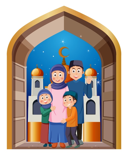 Muslim Family Cartoon Characters Set