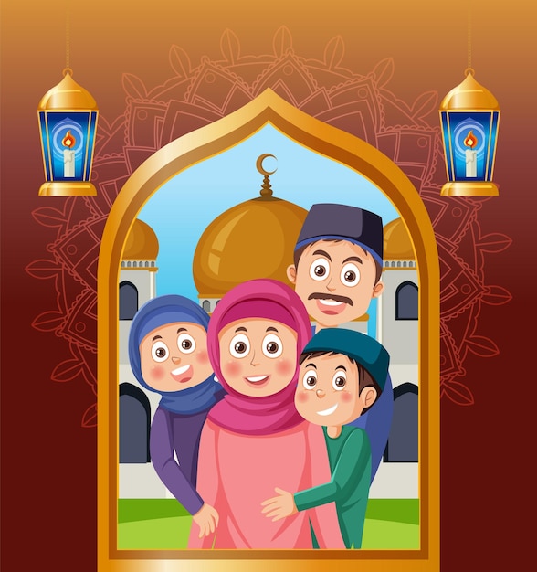 Muslim Family Cartoon Characters Set