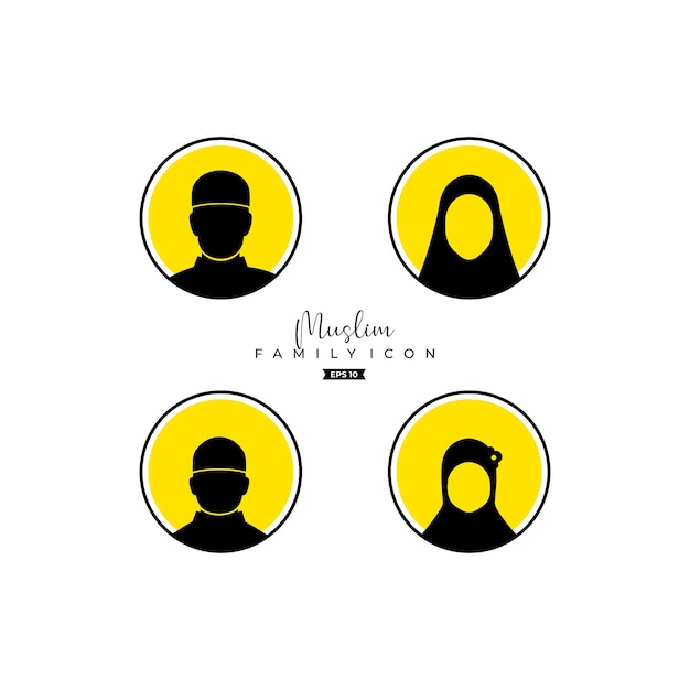 muslim family icon symbol logo middle eastern family man women and children islamic vector