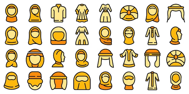 Muslim fashion icons set vector color outline