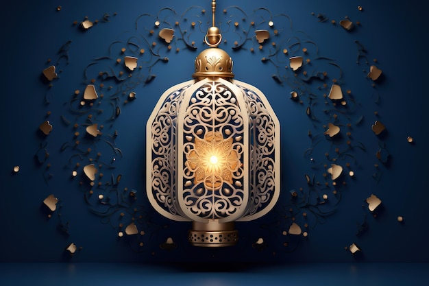 The Muslim feast of the holy month of Ramadan Kareem Beautiful background with a shining lantern