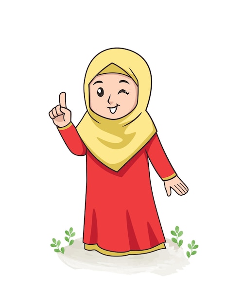 Muslim girl holding up index finger