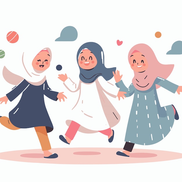 Vector muslim girl joyful jump in the park in the summer vector illustrations on white background