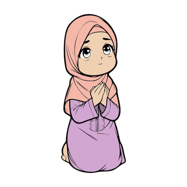 muslim girl praying cartoon character illustration