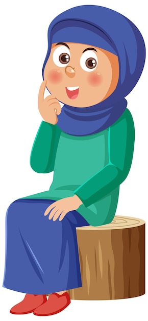 Muslim Girl Sitting On Stump