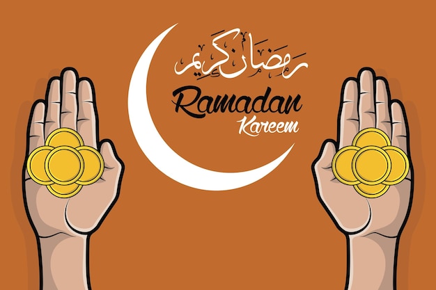 Muslim giving Ramadan Kareem Charity to poor people vector illustration