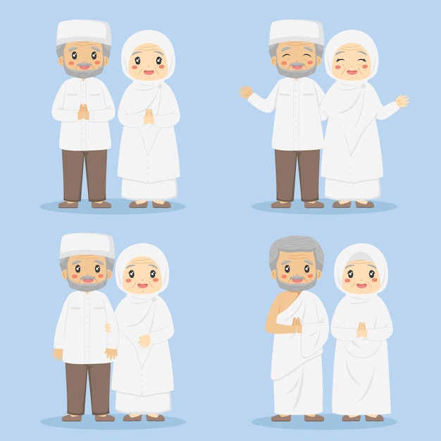 Muslim grandparents in white clothes   set