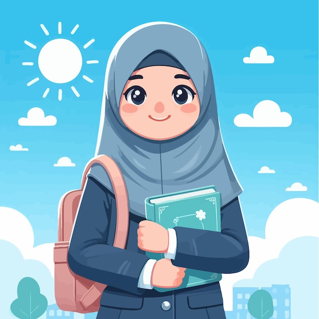 a muslim kid from asian with flat design style