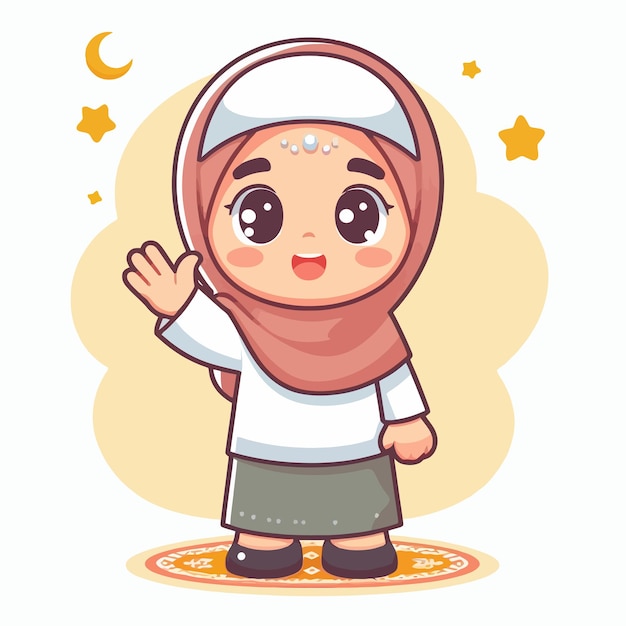 a muslim kid with flat design style