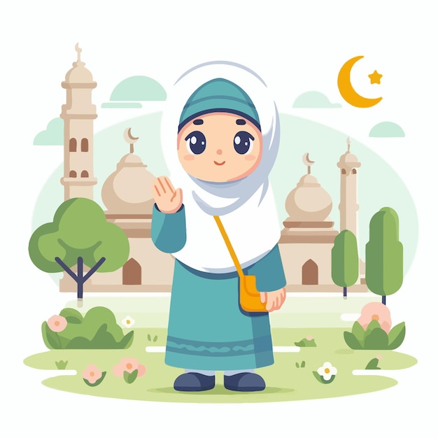 a muslim kid with flat design style