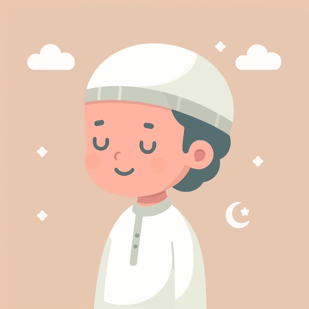 a muslim kid with flat design style