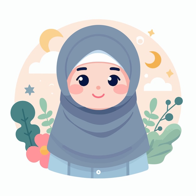 a muslim kid with flat design style