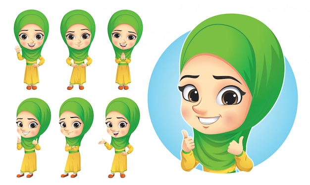 Muslim Little Girl Character Set