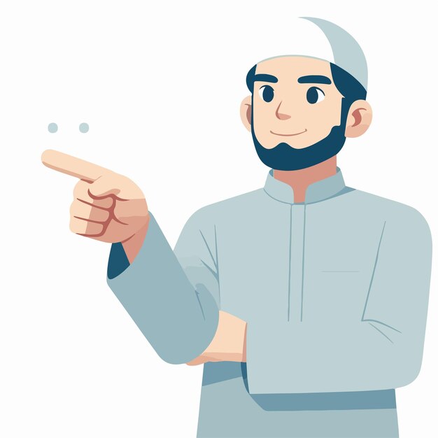 Vector muslim man is pointing with a flat design style